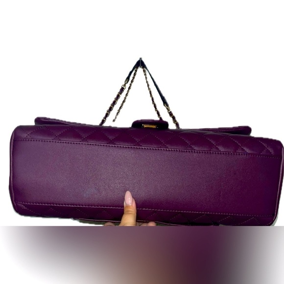 Quilted Luggage Tote W/Chain Strap, Plum & Gold-tone Hardware, Turn lock - Picture 5 of 12